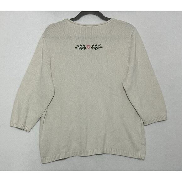 Christopher & Banks Sweate XL Hand Embroidered Cat Kitty Flowers Cottage Grandma - Picture 11 of 11